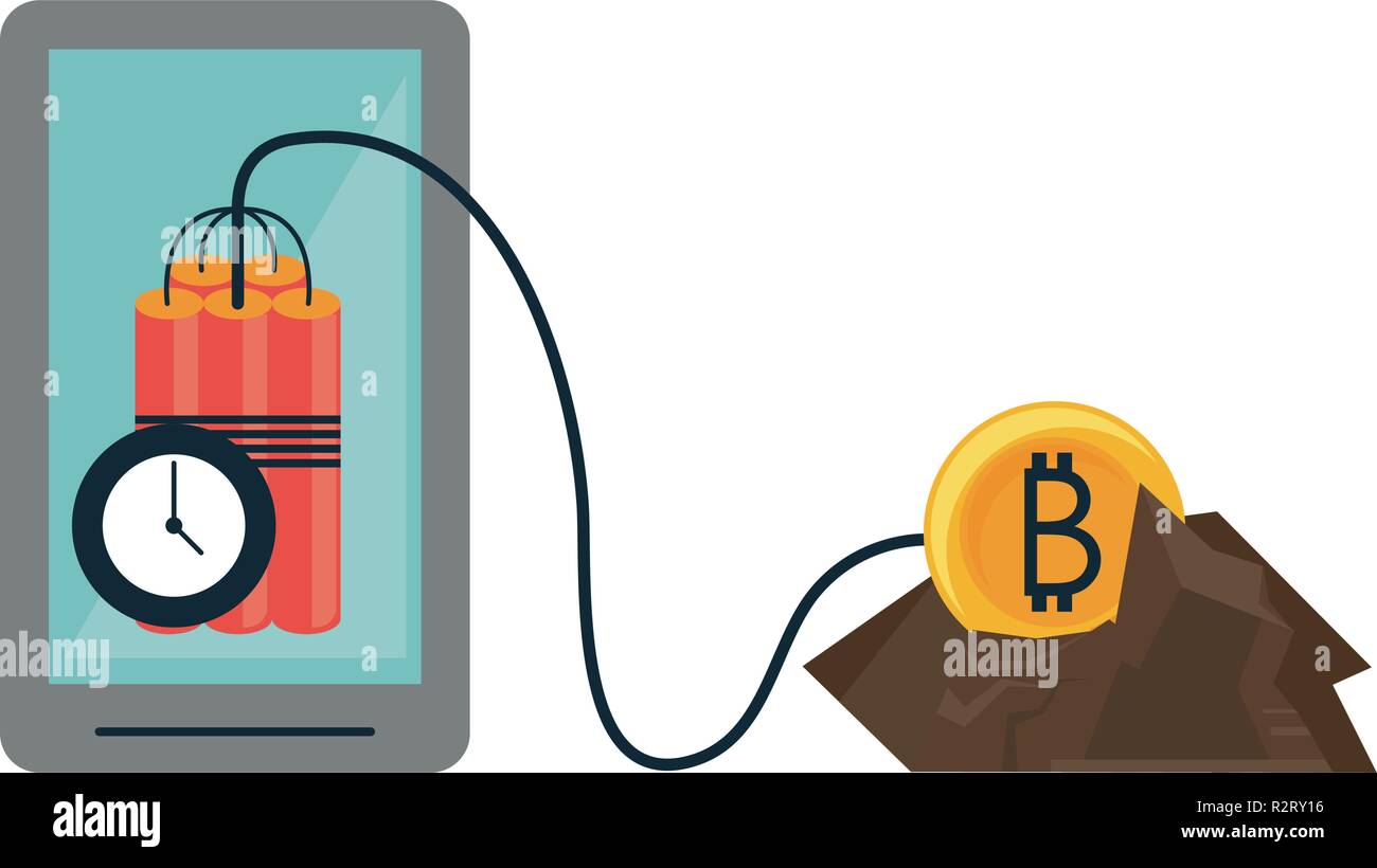 Bitcoin Mining And Investment Smartphone And Tnt Detonator Vector - 